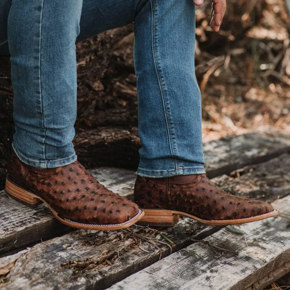 Soto Boots Men's Out of the Wild Ostrich Print Cowboy Boots, Exotic Print Men's Cowboy Boots, Western Boots For Men H50031