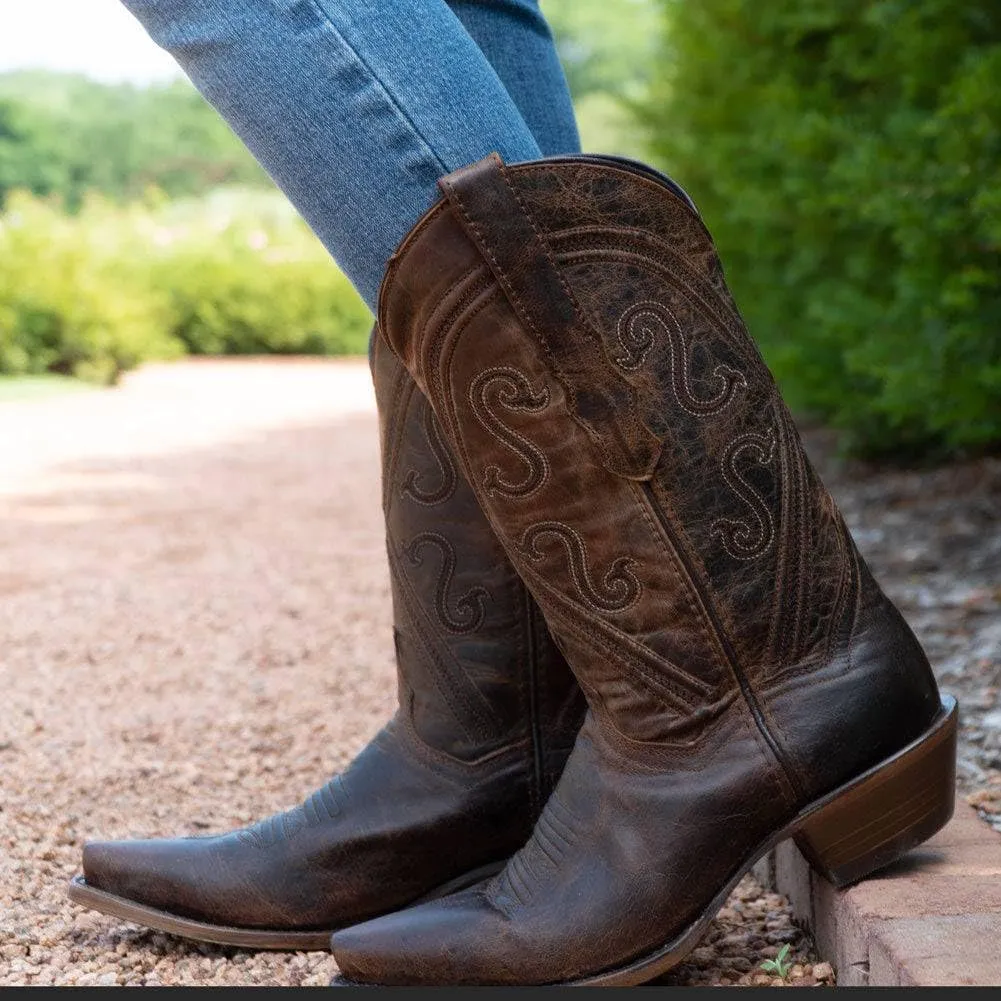 Soto Boots Women's Cheyenne Leather Snipped Toe Cowgirl Boots, Genuine Leather Handcrafted Cowboy Boots For Women M50041