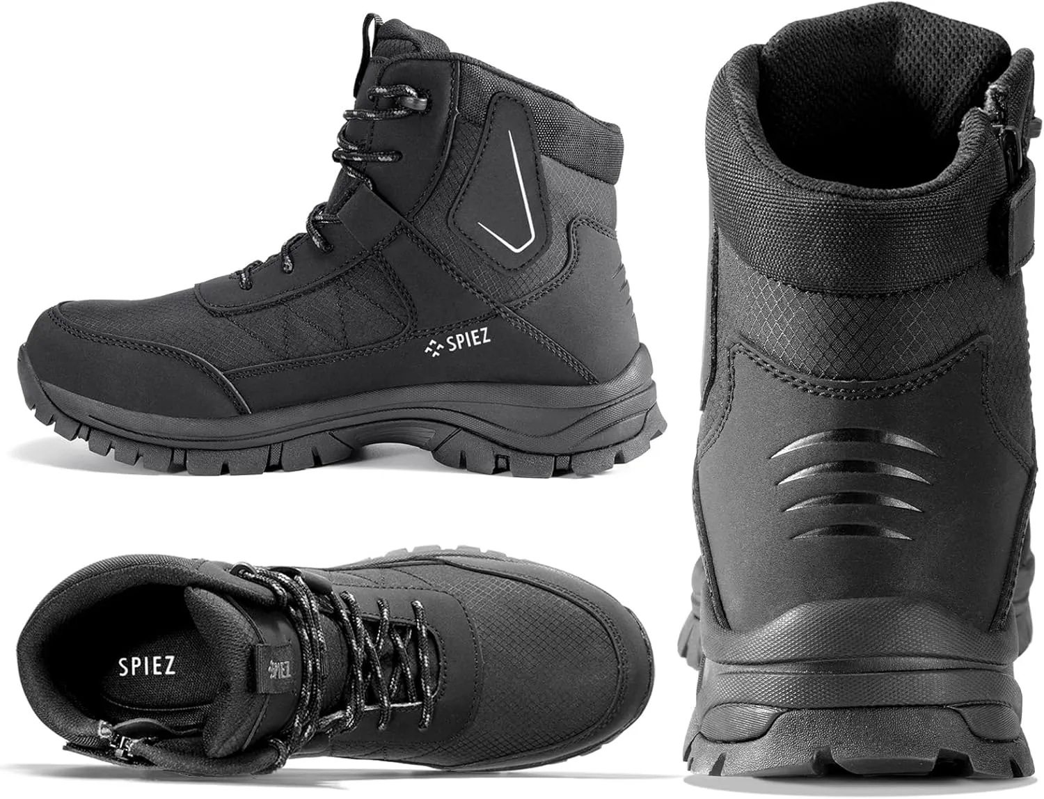 SPIEZ Waterproof Steel Toe Work Boots for Men Slip Resistant Antistatic Safety Shoes High-Top Winter Industrial and Construction Boots Black US 7.5-12