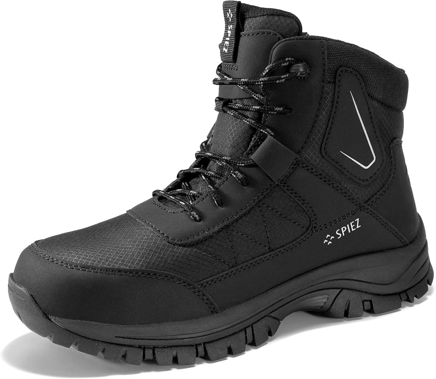 SPIEZ Waterproof Steel Toe Work Boots for Men Slip Resistant Antistatic Safety Shoes High-Top Winter Industrial and Construction Boots Black US 7.5-12