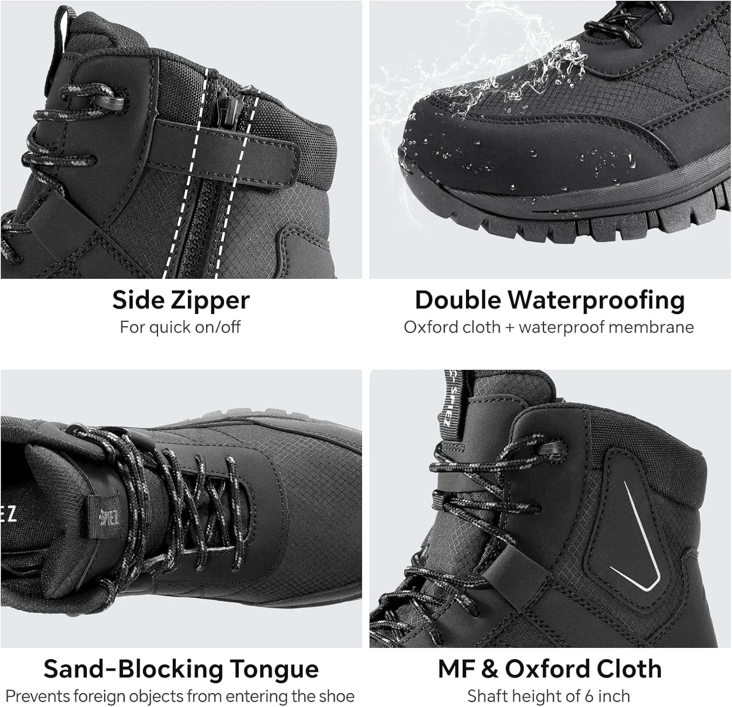 SPIEZ Waterproof Steel Toe Work Boots for Men Slip Resistant Antistatic Safety Shoes High-Top Winter Industrial and Construction Boots Black US 7.5-12