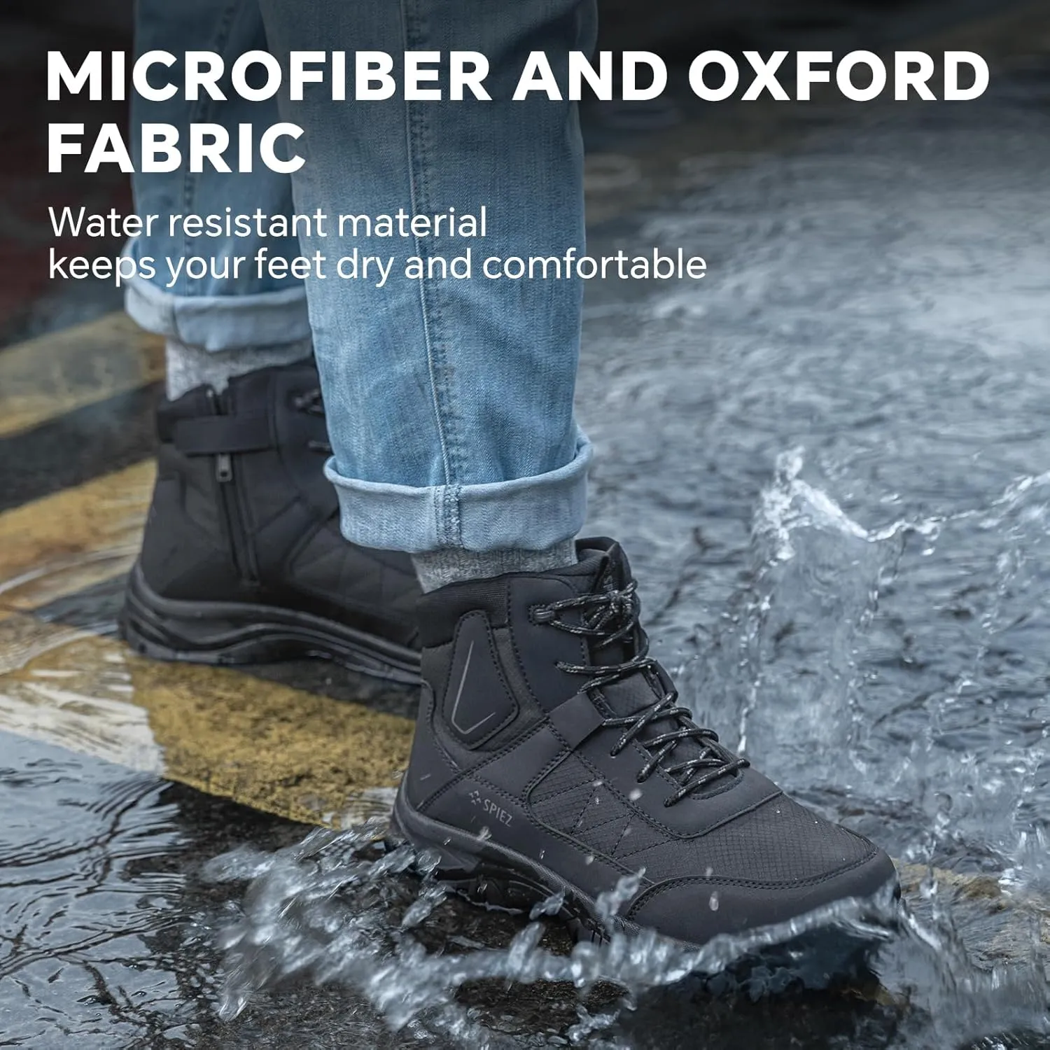 SPIEZ Waterproof Steel Toe Work Boots for Men Slip Resistant Antistatic Safety Shoes High-Top Winter Industrial and Construction Boots Black US 7.5-12