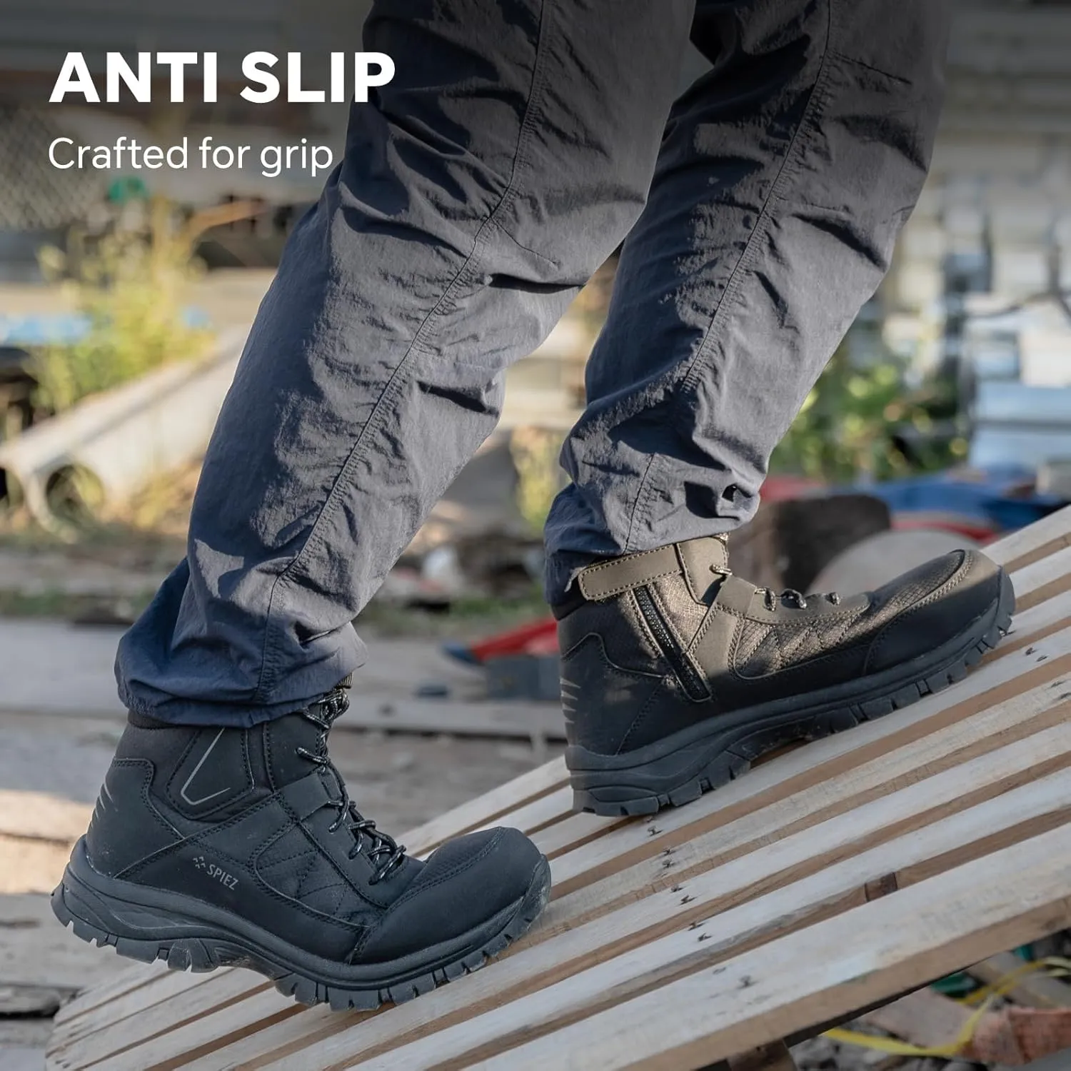 SPIEZ Waterproof Steel Toe Work Boots for Men Slip Resistant Antistatic Safety Shoes High-Top Winter Industrial and Construction Boots Black US 7.5-12