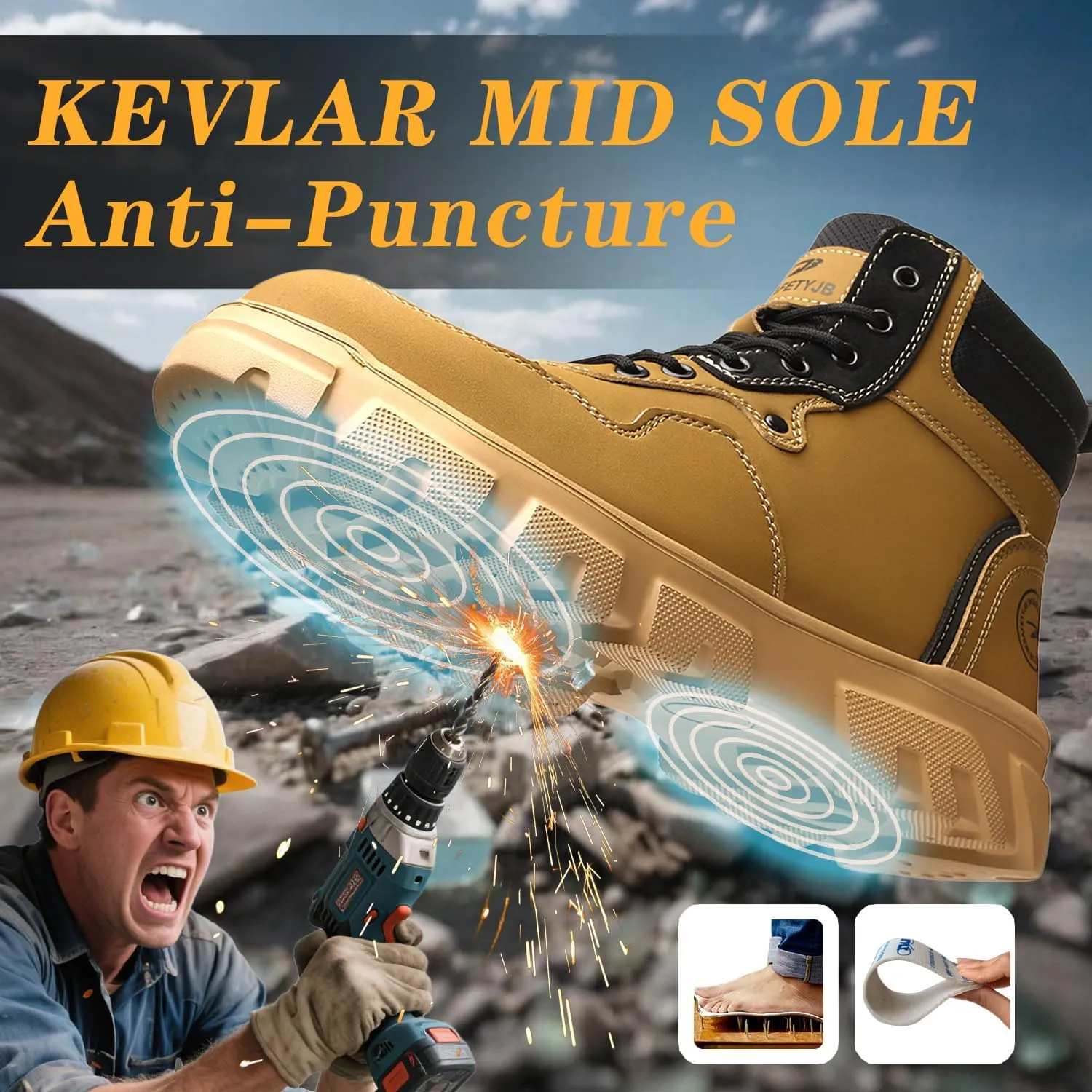 Steel Toe Boots for Men Antislip Puncture Proof Indestructible Construction Work Shoes High Top Waterproof and wear Resistant Steel Toe Safety Shoes