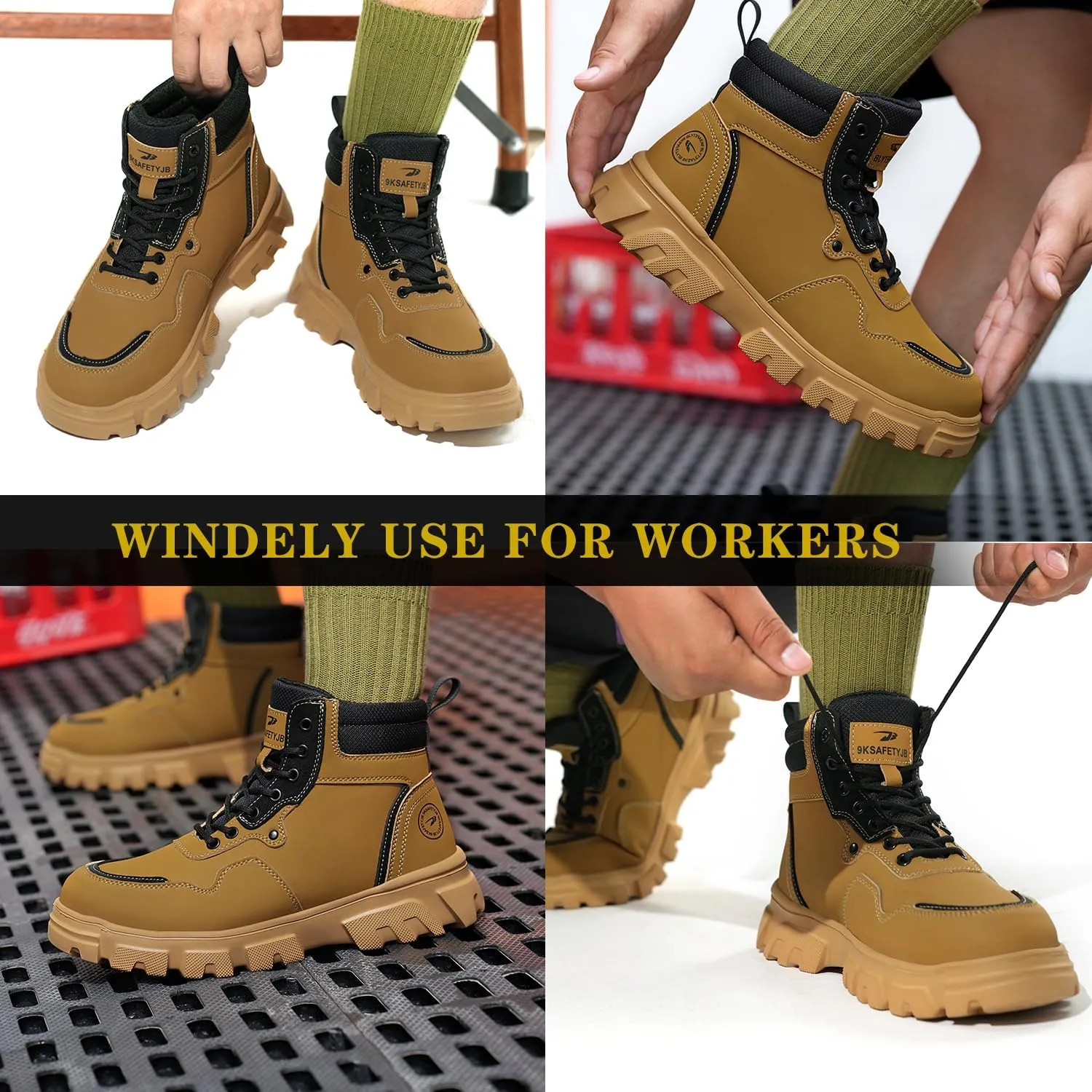 Steel Toe Boots for Men Antislip Puncture Proof Indestructible Construction Work Shoes High Top Waterproof and wear Resistant Steel Toe Safety Shoes
