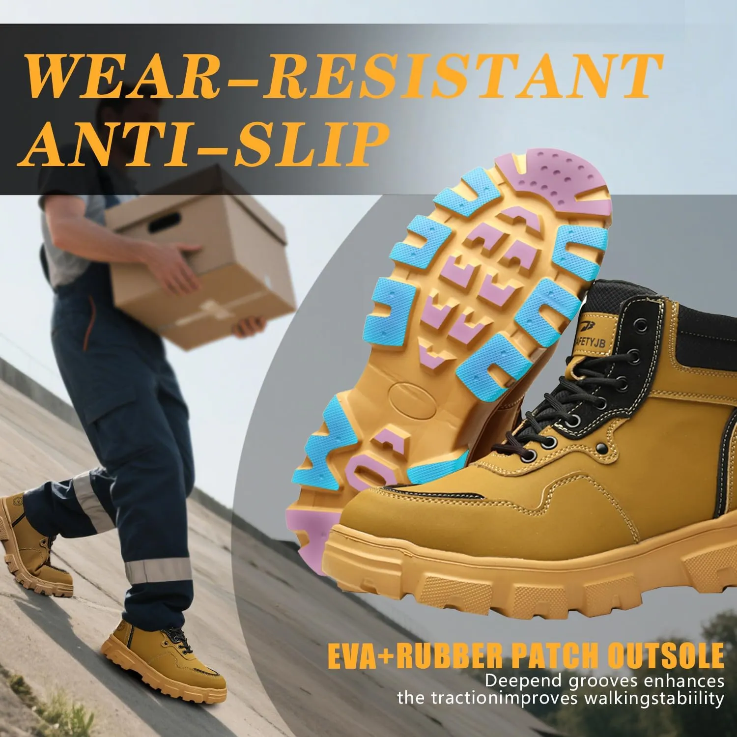 Steel Toe Boots for Men Antislip Puncture Proof Indestructible Construction Work Shoes High Top Waterproof and wear Resistant Steel Toe Safety Shoes