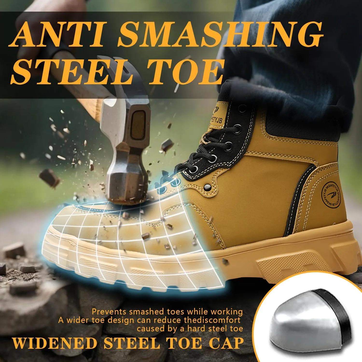 Steel Toe Boots for Men Antislip Puncture Proof Indestructible Construction Work Shoes High Top Waterproof and wear Resistant Steel Toe Safety Shoes