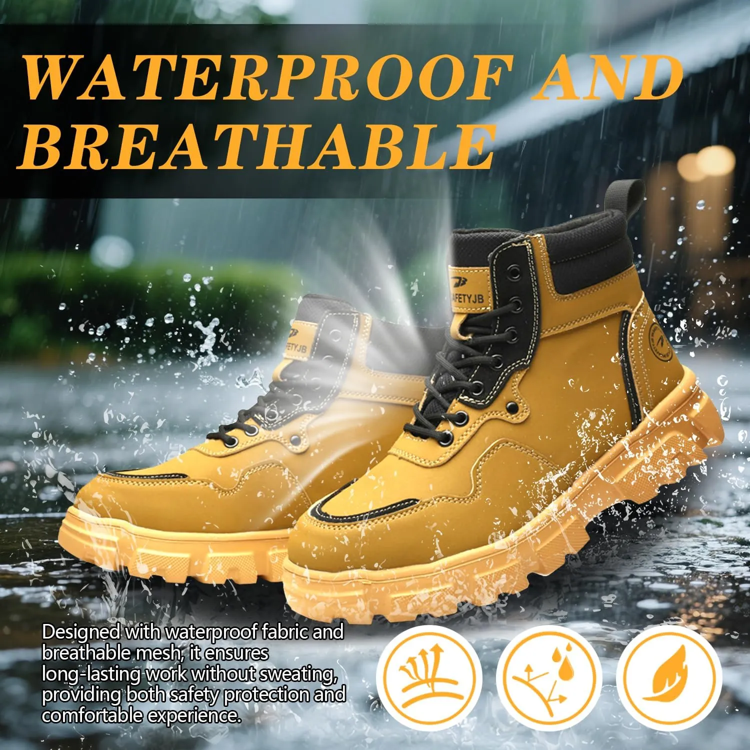 Steel Toe Boots for Men Antislip Puncture Proof Indestructible Construction Work Shoes High Top Waterproof and wear Resistant Steel Toe Safety Shoes