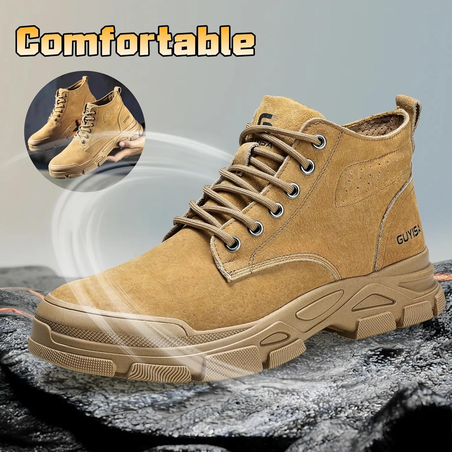 Steel Toe Boots for Men Indestructible Steel Toe Shoes Breathable High Top Work Boots for Men Lightweight Safety Shoes Non Slip Work Shoes Industry Construction Safety Boots