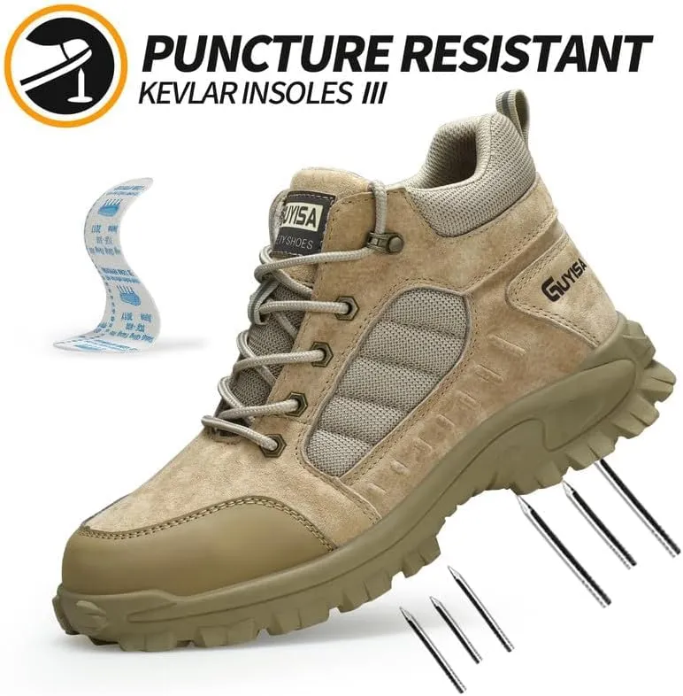Steel Toe Boots for Men Indestructible Steel Toe Shoes Breathable High Top Work Boots for Men Lightweight Safety Shoes Non Slip Work Shoes Industry Construction