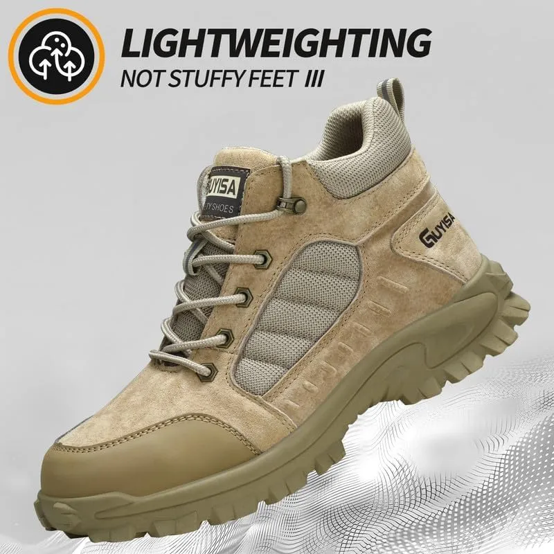 Steel Toe Boots for Men Indestructible Steel Toe Shoes Breathable High Top Work Boots for Men Lightweight Safety Shoes Non Slip Work Shoes Industry Construction