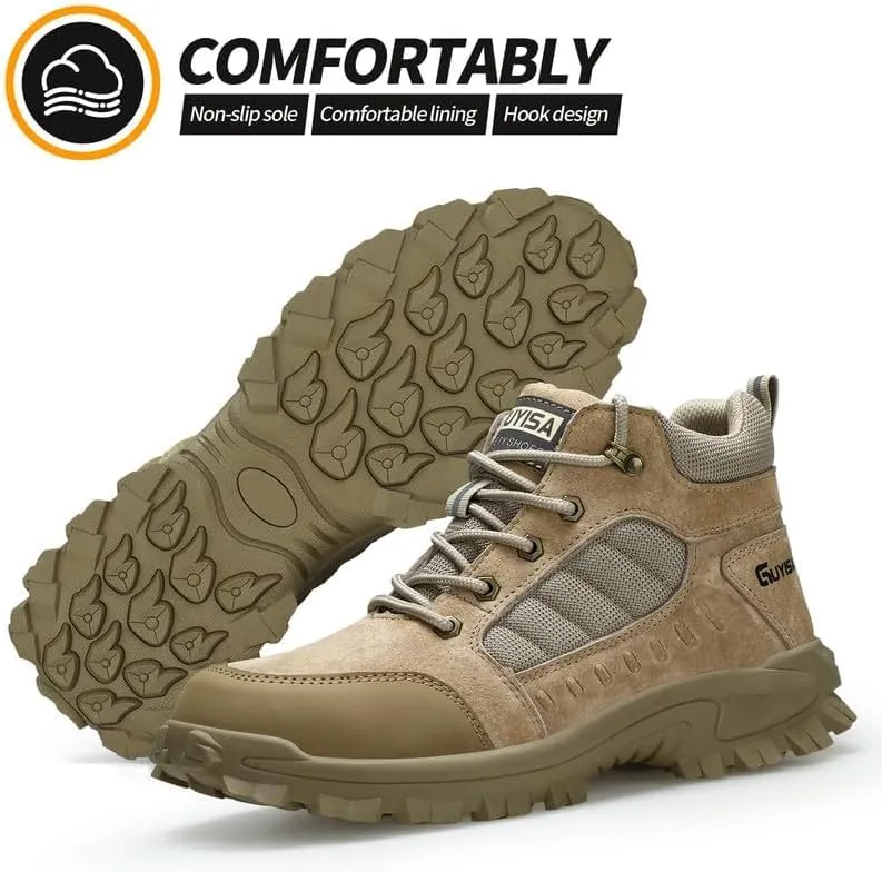 Steel Toe Boots for Men Indestructible Steel Toe Shoes Breathable High Top Work Boots for Men Lightweight Safety Shoes Non Slip Work Shoes Industry Construction