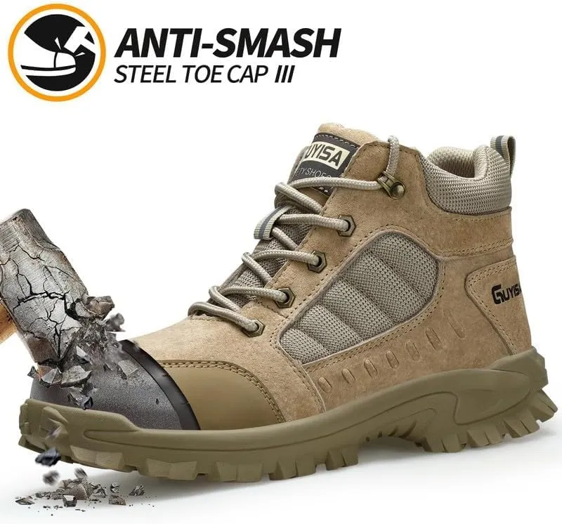 Steel Toe Boots for Men Indestructible Steel Toe Shoes Breathable High Top Work Boots for Men Lightweight Safety Shoes Non Slip Work Shoes Industry Construction