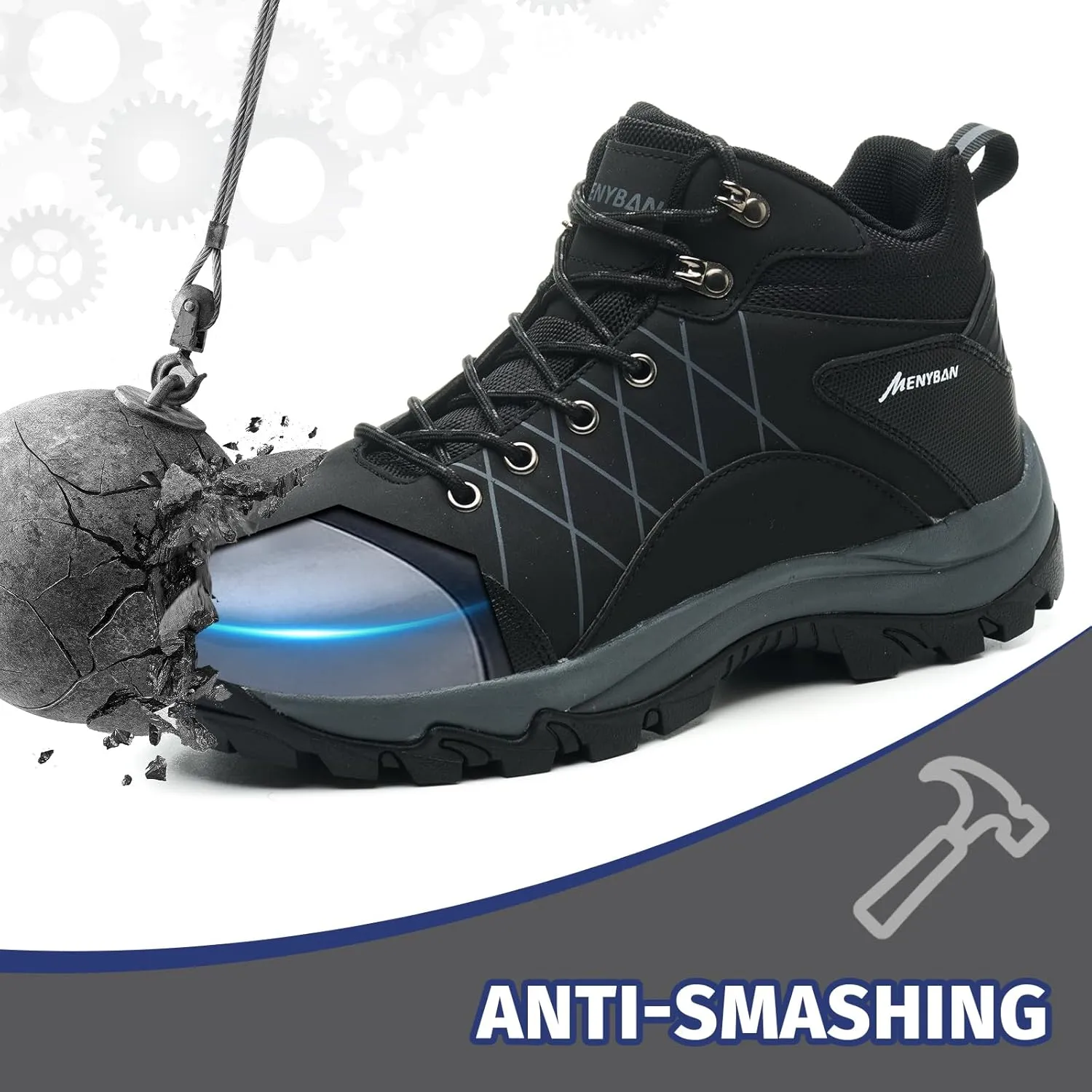 Steel Toe Boots for Men Waterproof Wide Width Slip Resistant Safety Toe Sneakers Puncture Proof Durable Construction Work Shoes for Outdoor Industrial Use