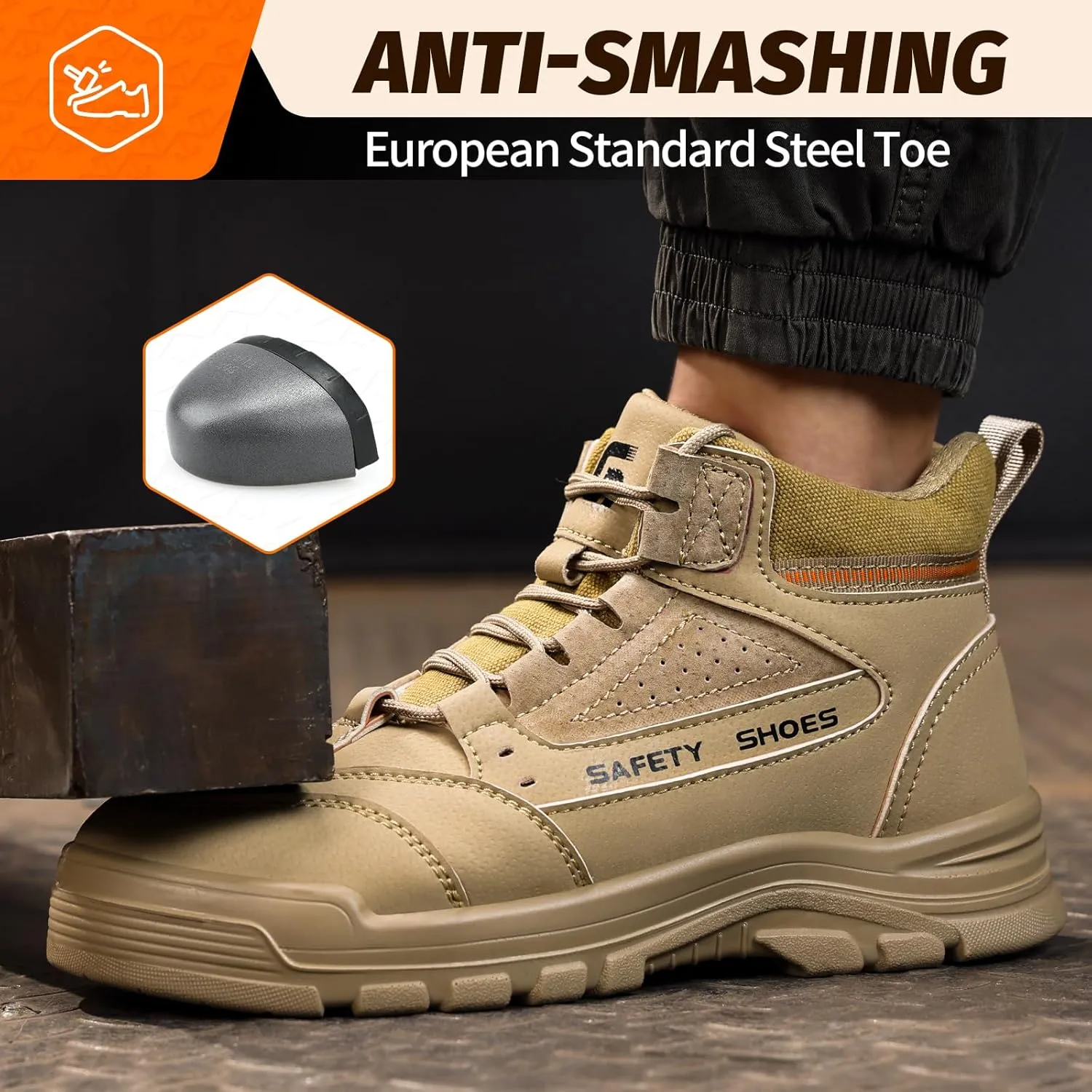 Steel Toe Shoes for Men Lightweight Work Boots for Men Comfortable Steel Toe Boots Industrial Work Shoes Breathable Safety Shoes Construction Steel Toe Sneakers Indestructible Safety Boots