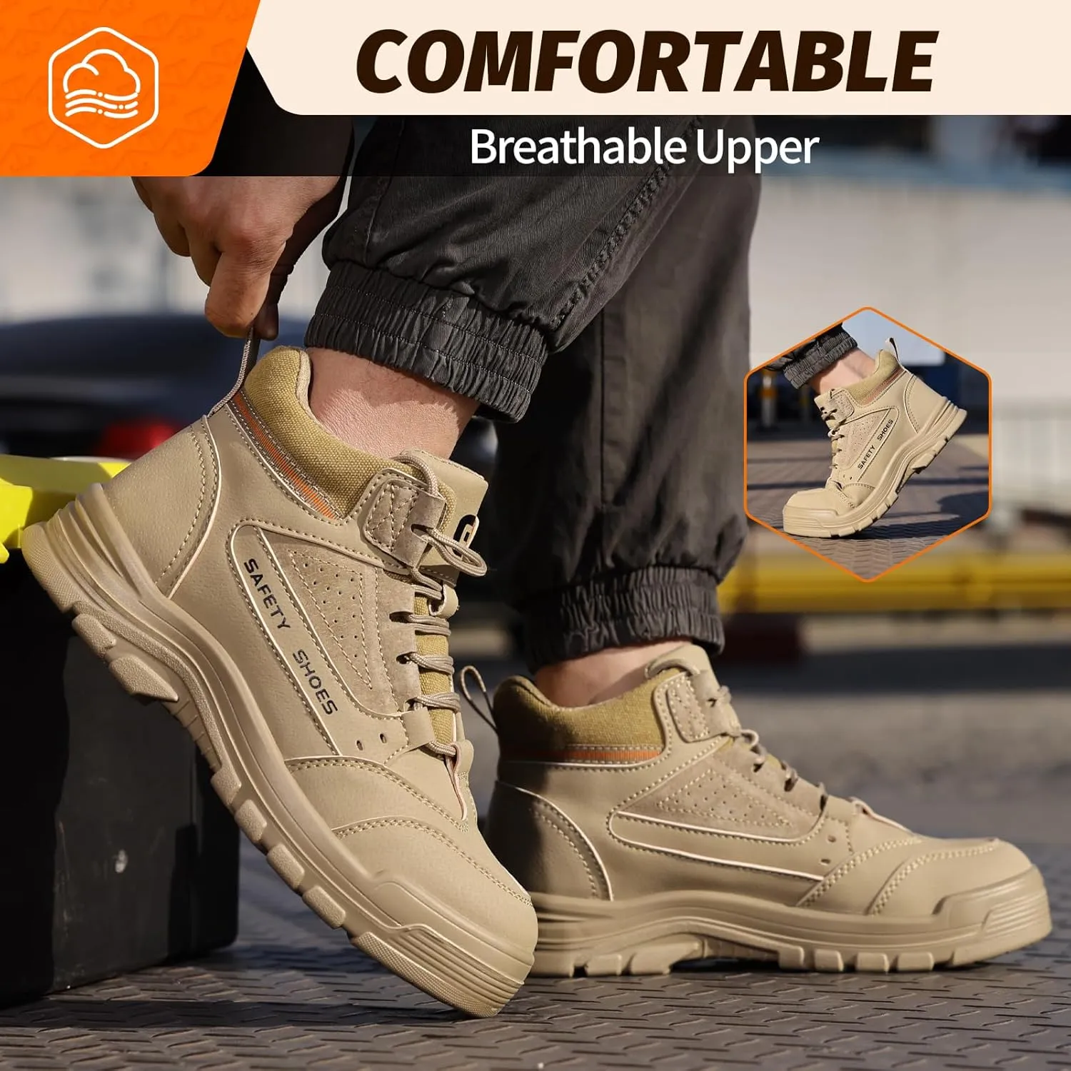 Steel Toe Shoes for Men Lightweight Work Boots for Men Comfortable Steel Toe Boots Industrial Work Shoes Breathable Safety Shoes Construction Steel Toe Sneakers Indestructible Safety Boots
