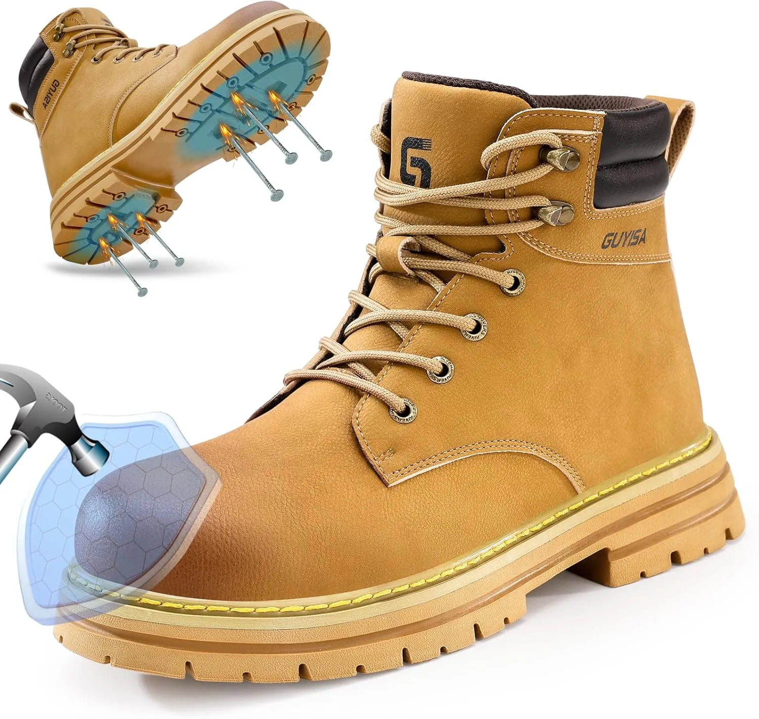 Steel Toe Shoes for Men Lightweight Work Boots for Men Comfortable Steel Toe Boots Industrial Work Shoes Breathable Safety Shoes Construction Steel Toe Sneakers Indestructible Safety Boots