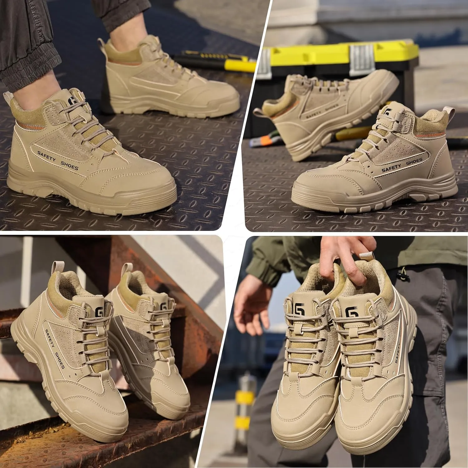 Steel Toe Shoes for Men Lightweight Work Boots for Men Comfortable Steel Toe Boots Industrial Work Shoes Breathable Safety Shoes Construction Steel Toe Sneakers Indestructible Safety Boots