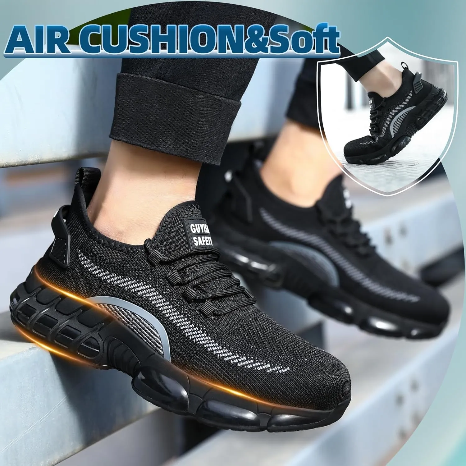 Steel Toe Shoes for Men Lightweight Work Shoes Construction Industrial Work Tennis Shoes Safety Shoes Comfortable Steel Toe Sneakers for Men Women