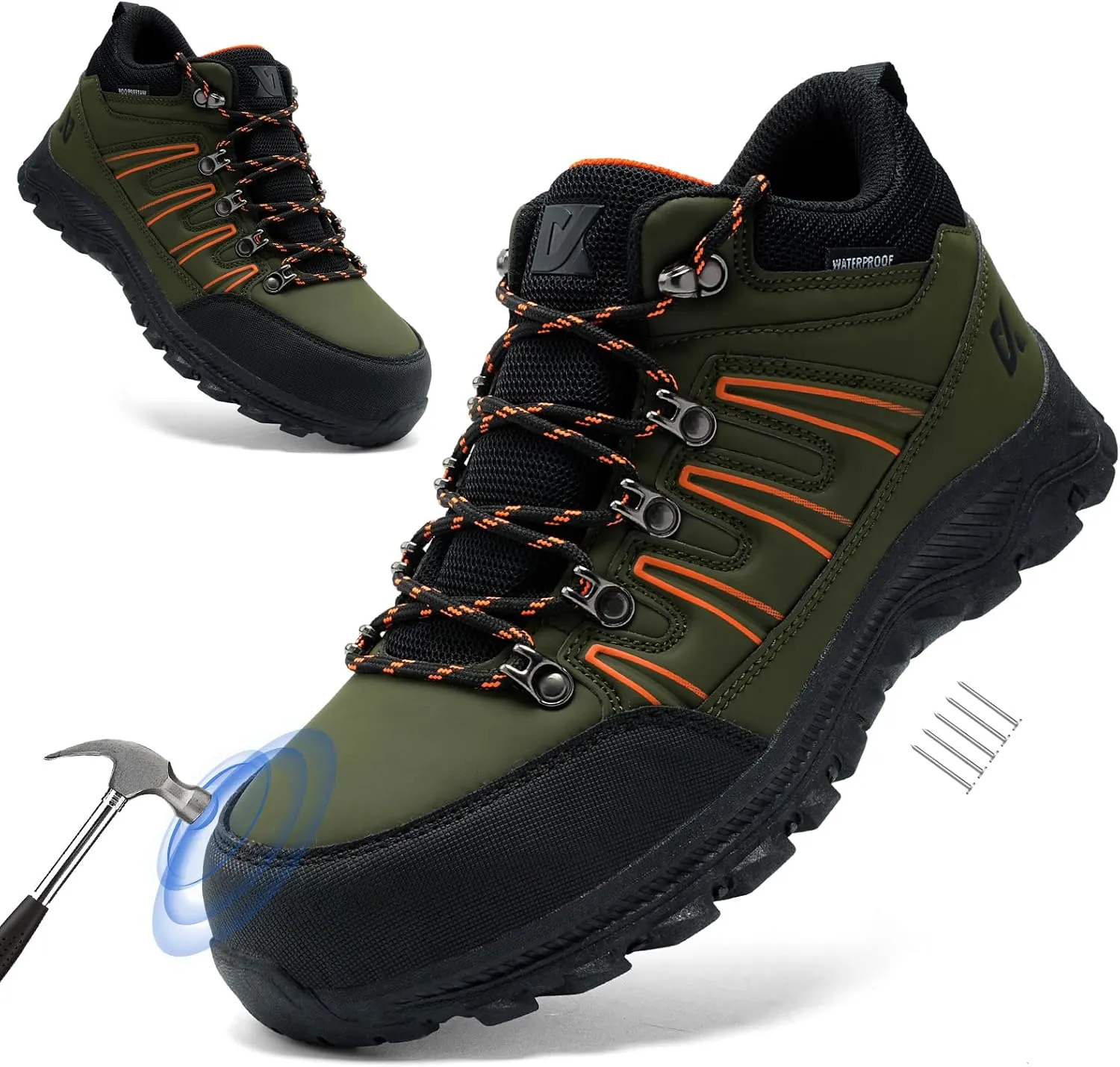 Steel Toe Shoes for Men Outdoor Work Shoes Men Work Puncture Proof Non Slip Safety Boot Industrial Construction Comfortable Outdoor Hiking Military Tactical Shoes