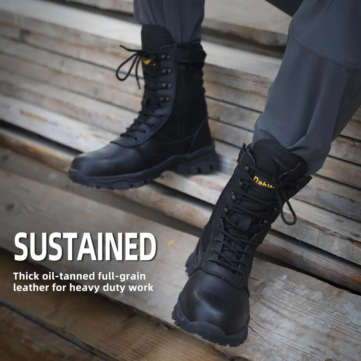 Steel Toe Work Boots for Men Side Zipper Puncture Proof Slip Resistant Comfortable Indestructible Military Tactical Combat Boots 8 inch