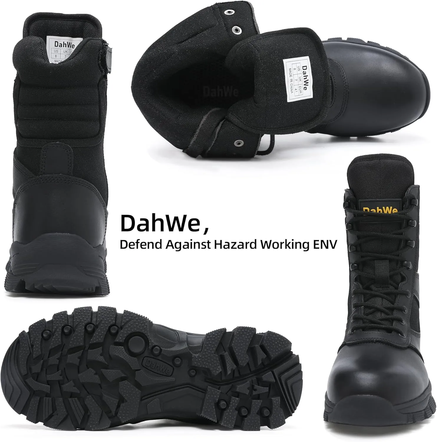 Steel Toe Work Boots for Men Side Zipper Puncture Proof Slip Resistant Comfortable Indestructible Military Tactical Combat Boots 8 inch