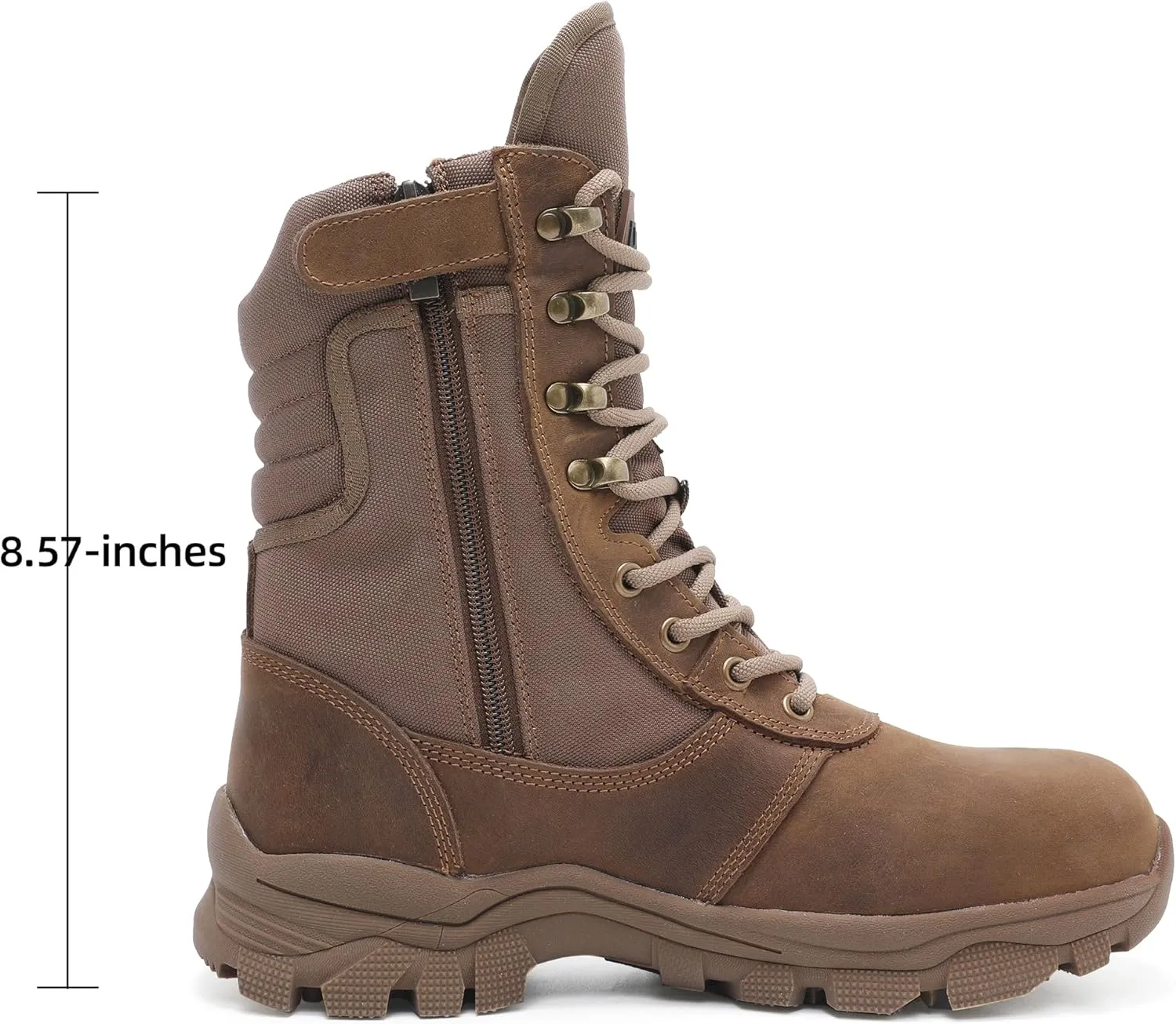 Steel Toe Work Boots for Men Side Zipper Puncture Proof Slip Resistant Comfortable Indestructible Military Tactical Combat Boots 8 inch