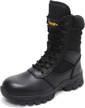 Steel Toe Work Boots for Men Side Zipper Puncture Proof Slip Resistant Comfortable Indestructible Military Tactical Combat Boots 8 inch