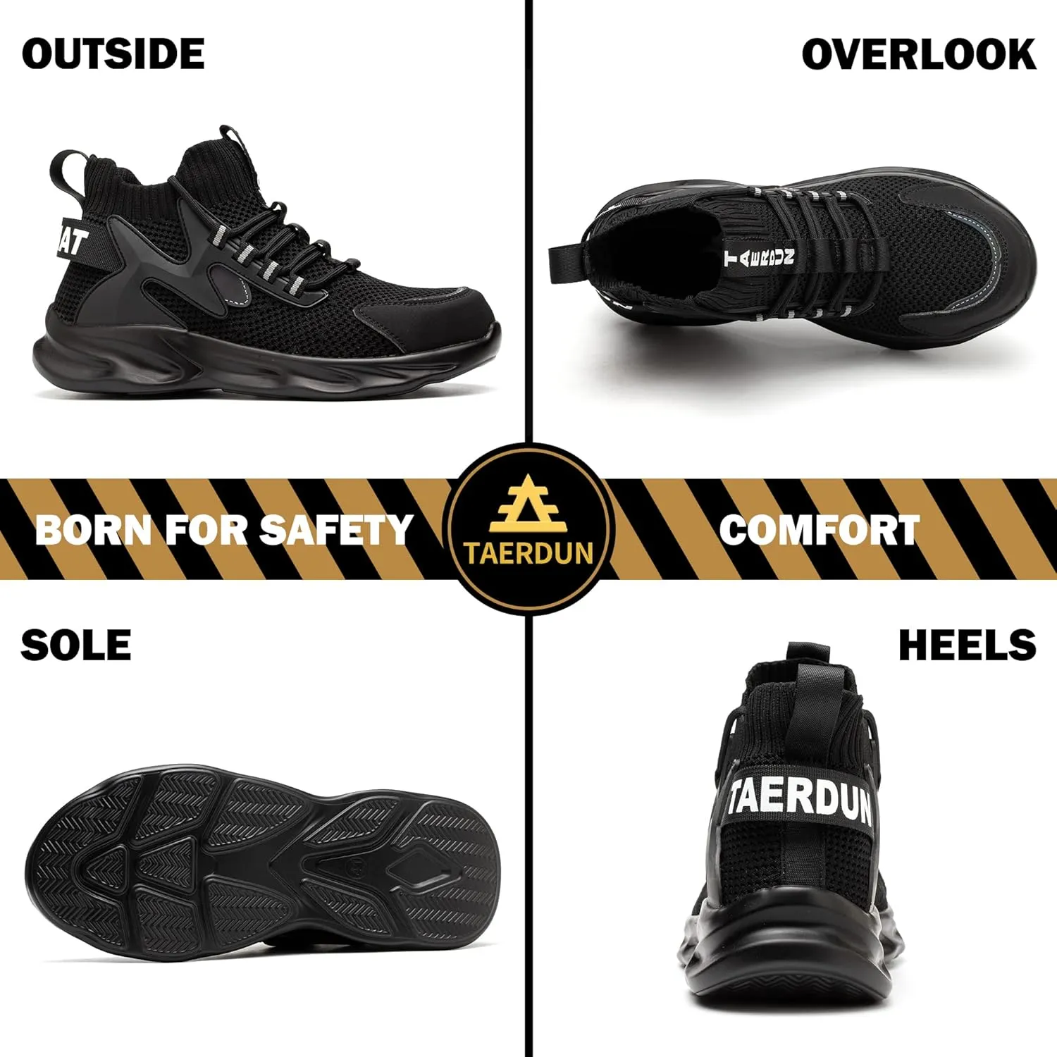 Steel Toe Work Boots for Men Slip-on Chelsea Boot, Men's Industrial & Construction Shoes, Waterproof, Lightweight, Comfortable, Non-slip Safety Shoes, Black, 10.5