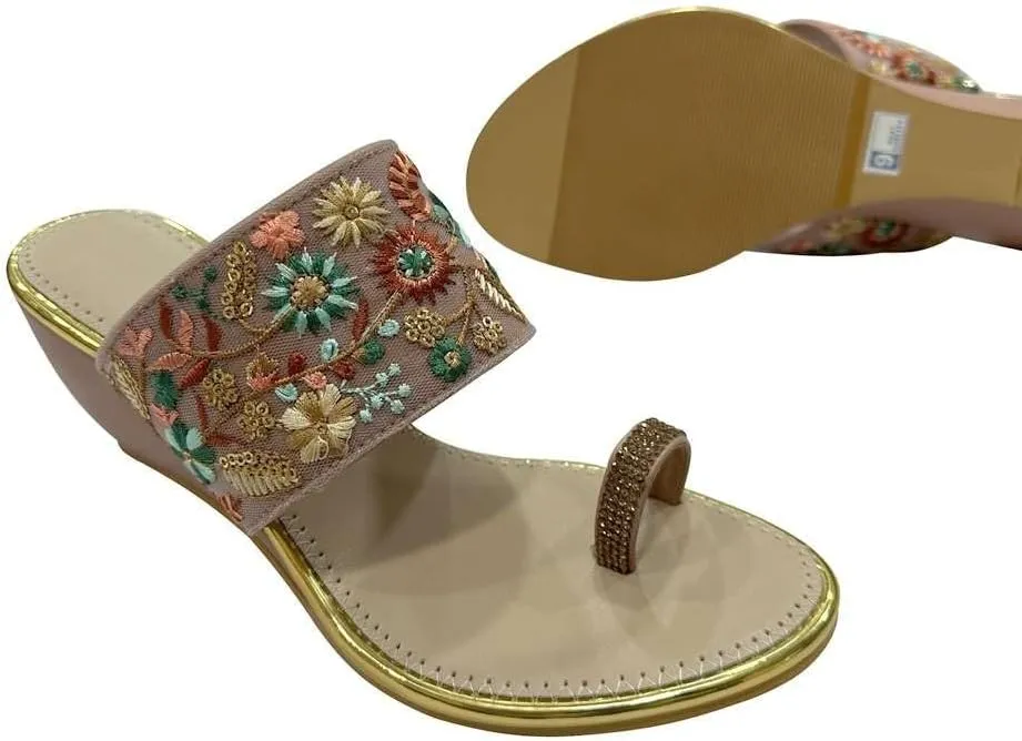 Stop n Style Women's Ethnic Wedge Sandal Ring Toe Slippers Casual Summer Vacation Flip Flop Sandals for Women