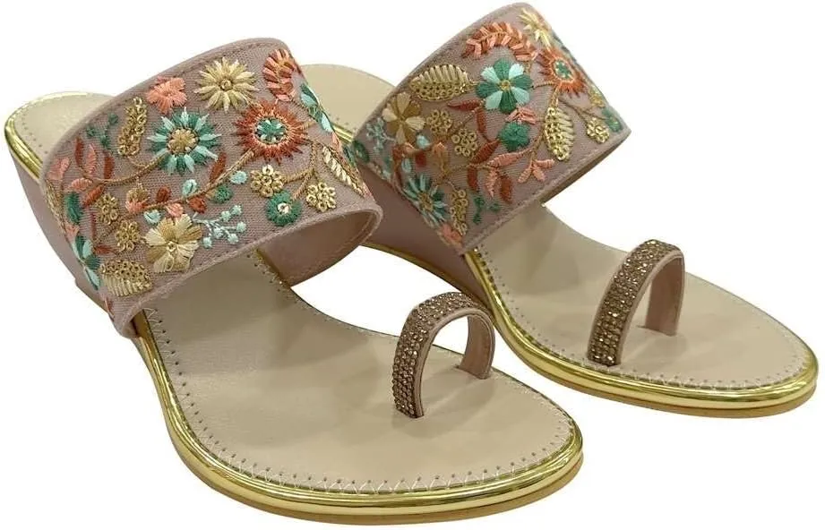 Stop n Style Women's Ethnic Wedge Sandal Ring Toe Slippers Casual Summer Vacation Flip Flop Sandals for Women