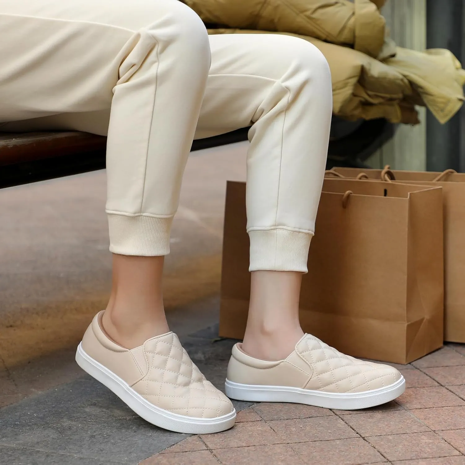 STQ Loafers for Women Memory Foam Slip On Sneakers EleeS Quilted 1.0 Comfort Fall Shoes