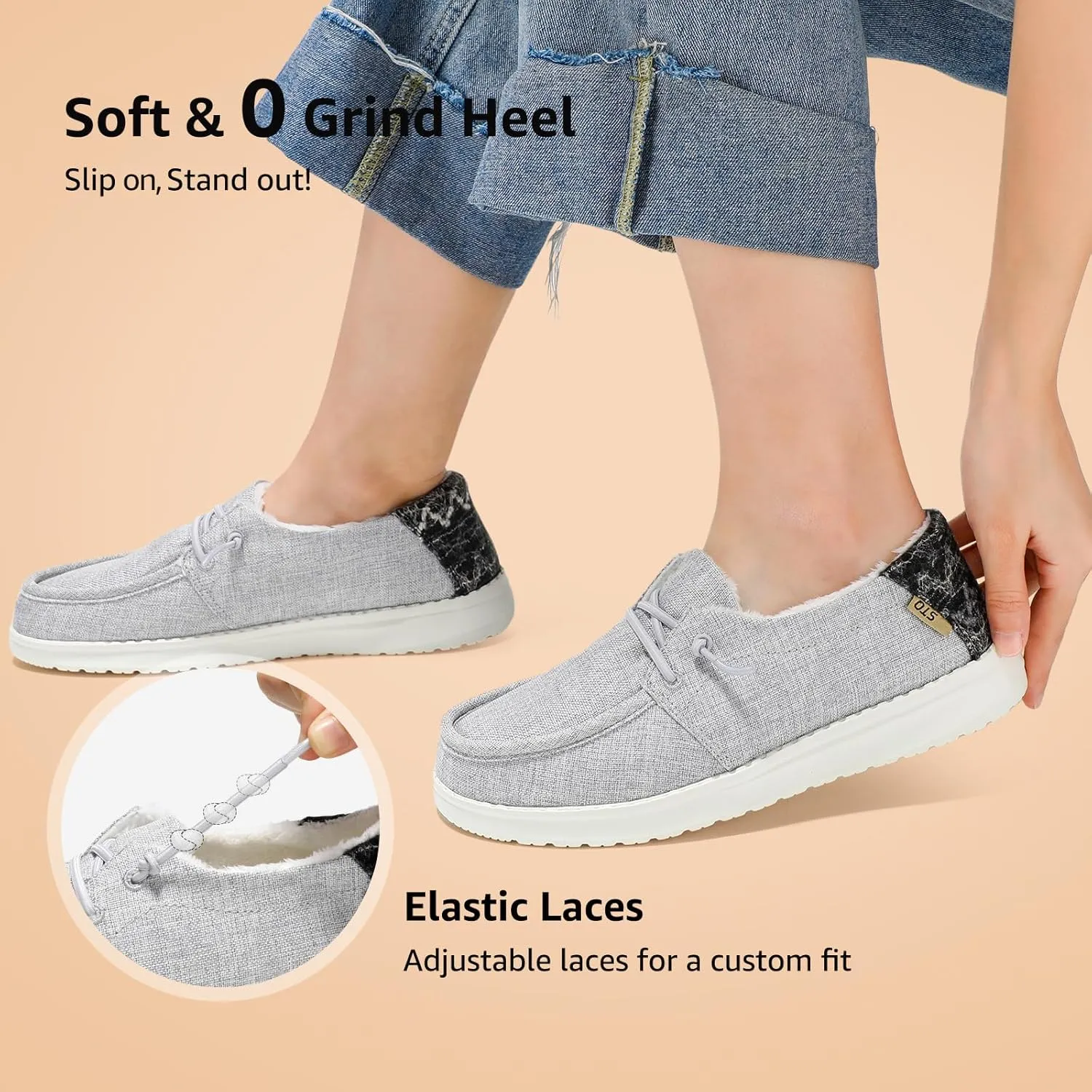 STQ Women's Slip on Fur Lined Loafers丨Orthopedic Cozy Ultralight Boat Casual Shoes with Arth Support