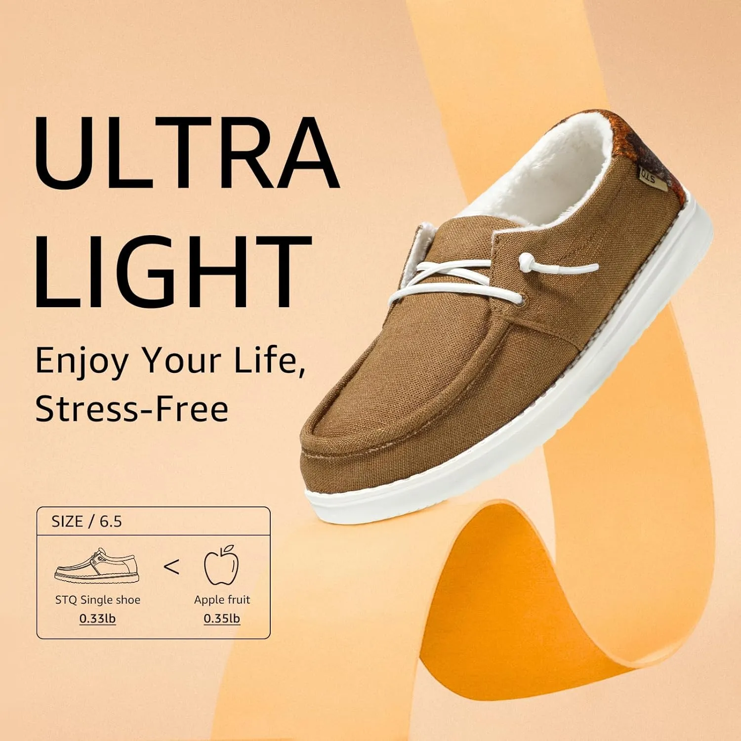 STQ Women's Slip on Fur Lined Loafers丨Orthopedic Cozy Ultralight Boat Casual Shoes with Arth Support