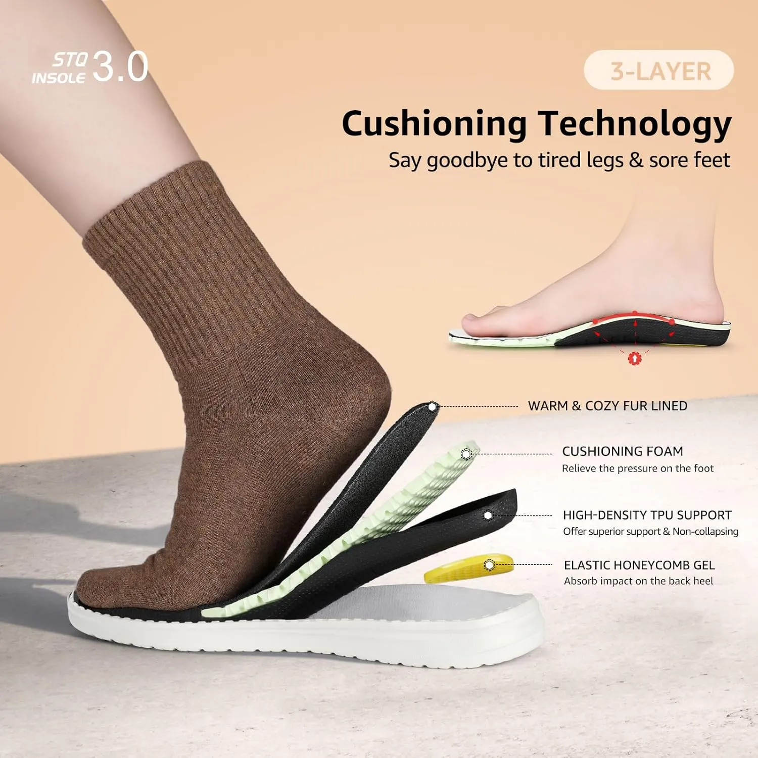 STQ Women's Slip on Fur Lined Loafers丨Orthopedic Cozy Ultralight Boat Casual Shoes with Arth Support
