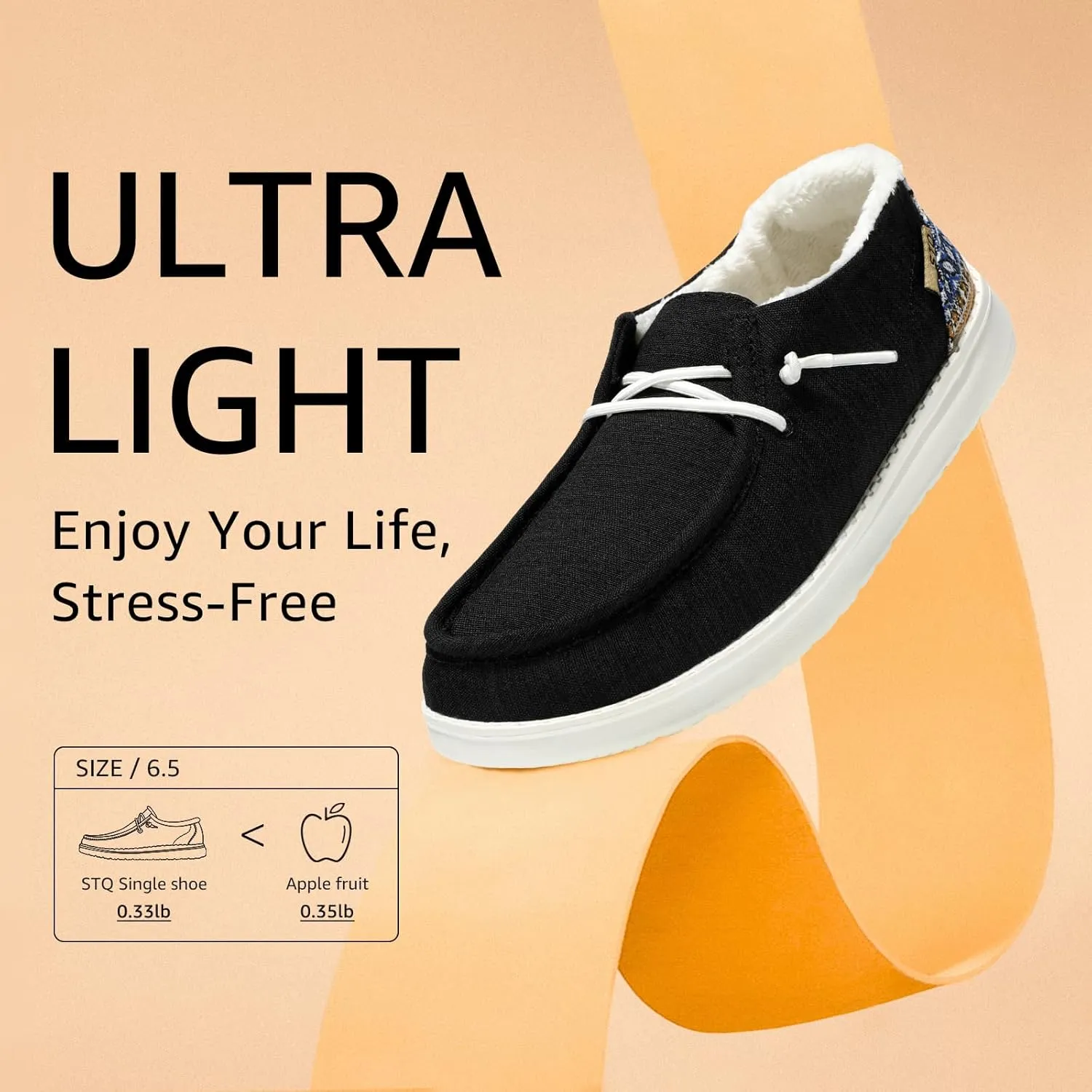 STQ Women's Slip on Loafers丨Orthopedic Comfotable Fur Lined Ultralight Boat Casual Shoes with Arth Support