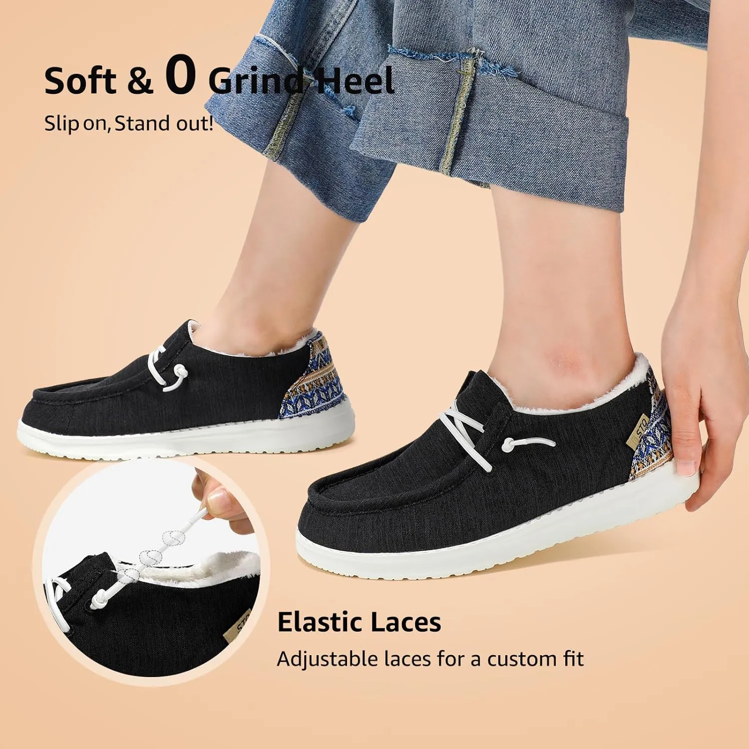 STQ Women's Slip on Loafers丨Orthopedic Comfotable Fur Lined Ultralight Boat Casual Shoes with Arth Support