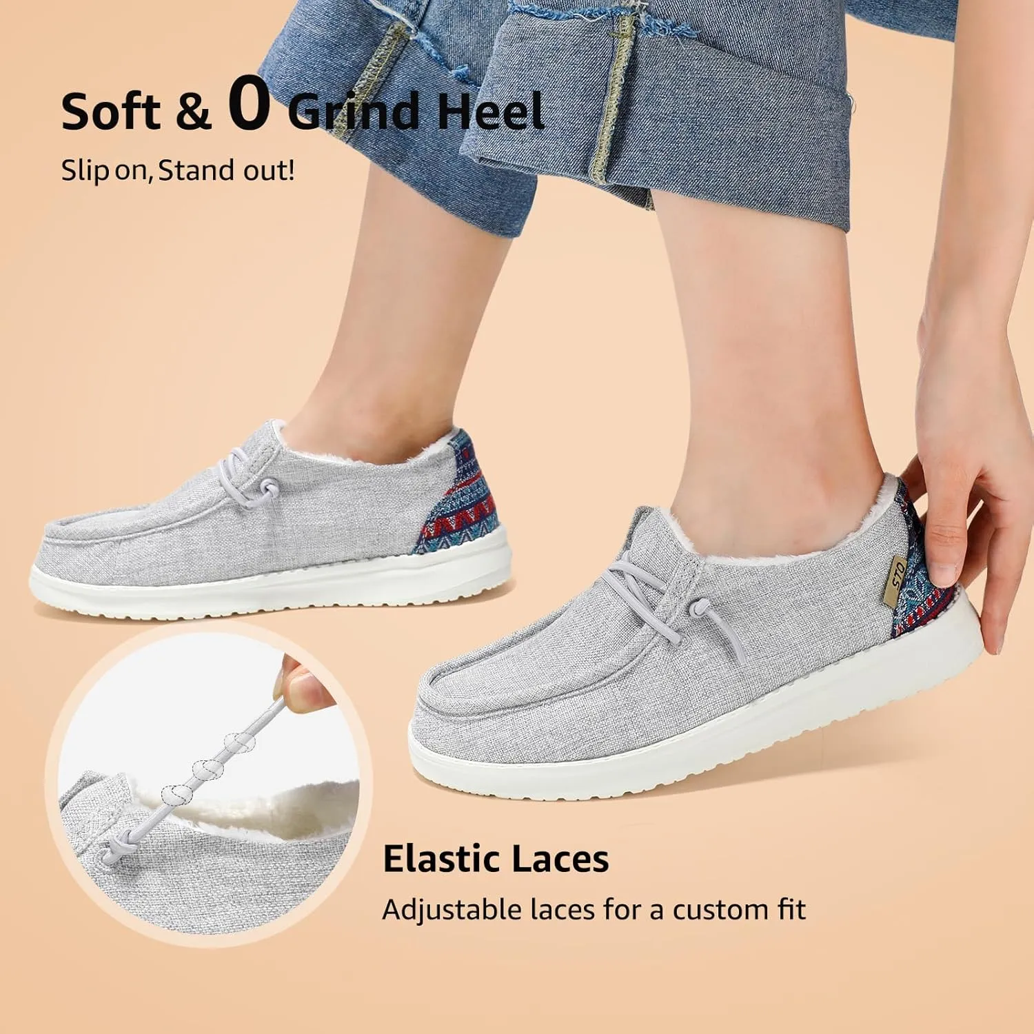 STQ Women's Slip on Loafers丨Orthopedic Comfotable Fur Lined Ultralight Boat Casual Shoes with Arth Support