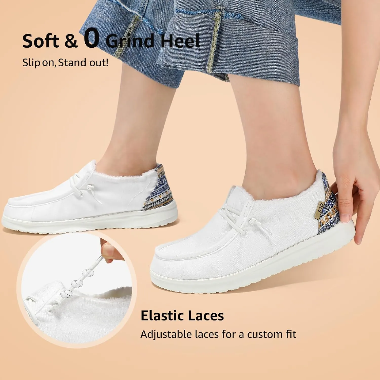 STQ Women's Slip on Loafers丨Orthopedic Comfotable Fur Lined Ultralight Boat Casual Shoes with Arth Support