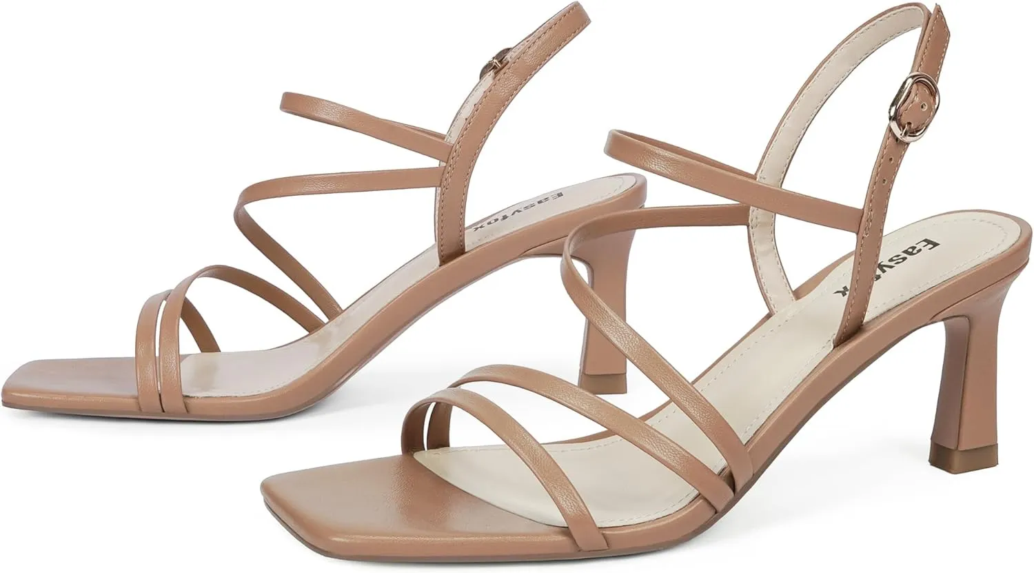 Strappy Heels for Women Square Open Toe 7cm/2.76" Heels Dressy Heeled Sandals