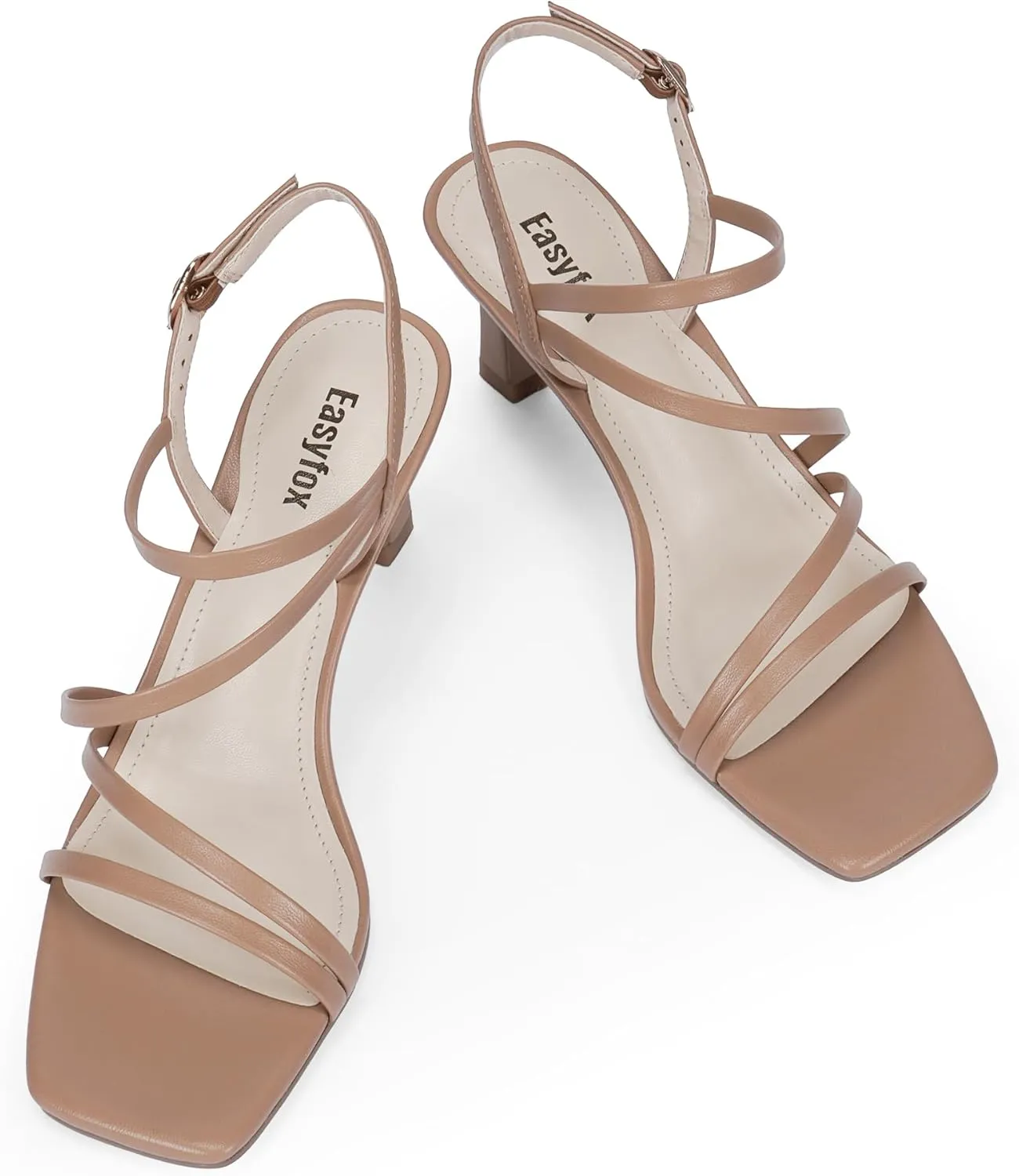 Strappy Heels for Women Square Open Toe 7cm/2.76" Heels Dressy Heeled Sandals