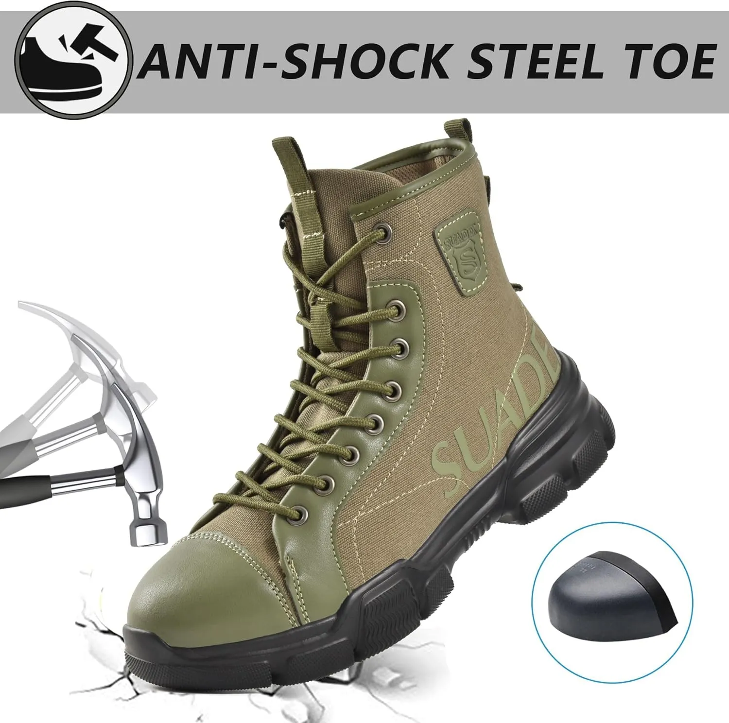 SUADEX Steel Toe Boots for Men Women Waterproof Arch Support Work Construction Indestructible Safety Boots