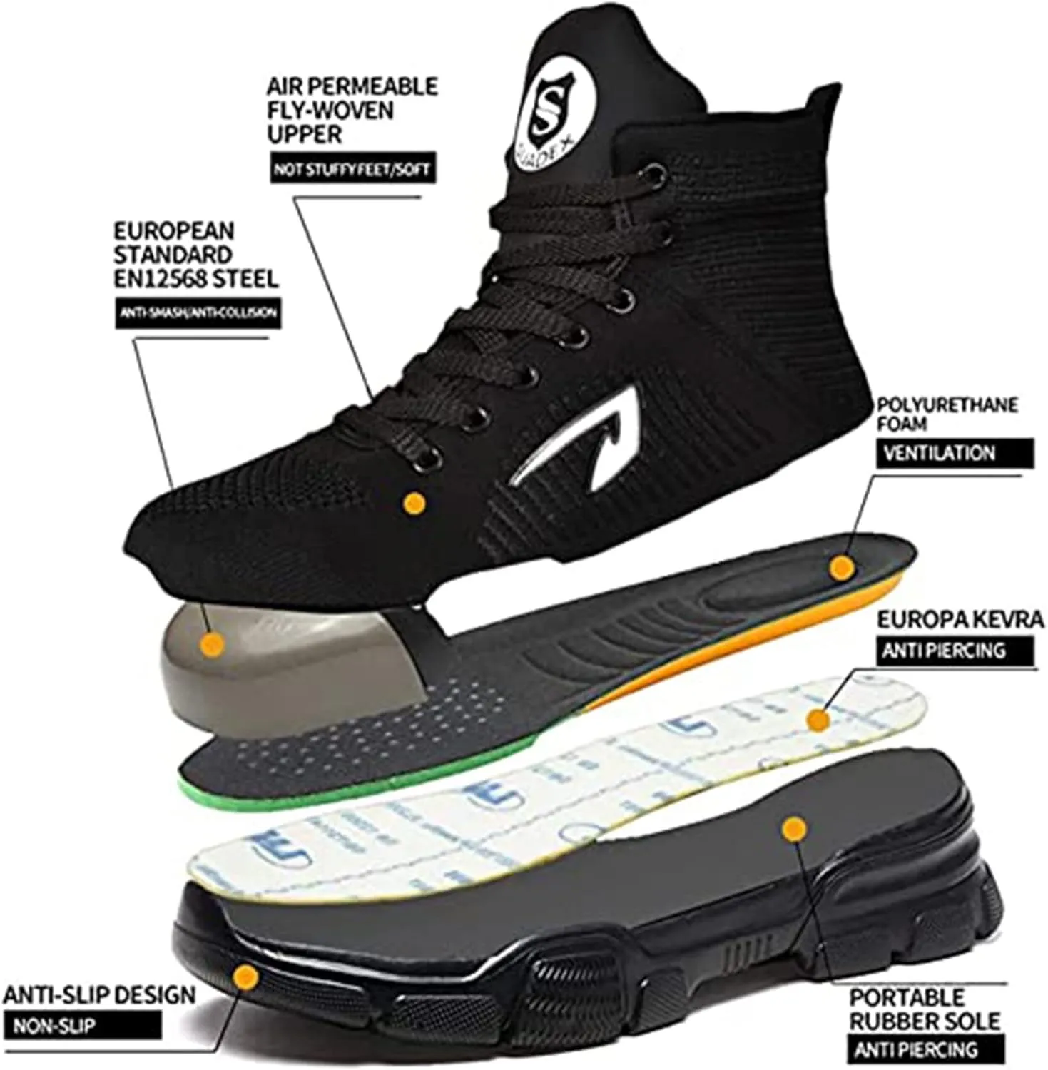 SUADEX Steel Toe Boots for Men Women Waterproof Arch Support Work Construction Indestructible Safety Boots