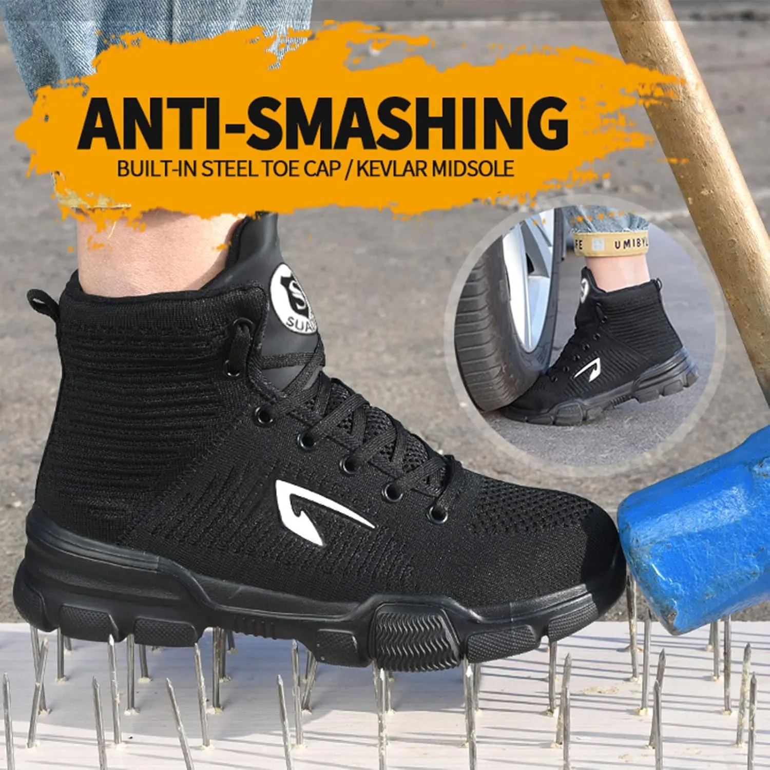 SUADEX Steel Toe Boots for Men Women Waterproof Arch Support Work Construction Indestructible Safety Boots