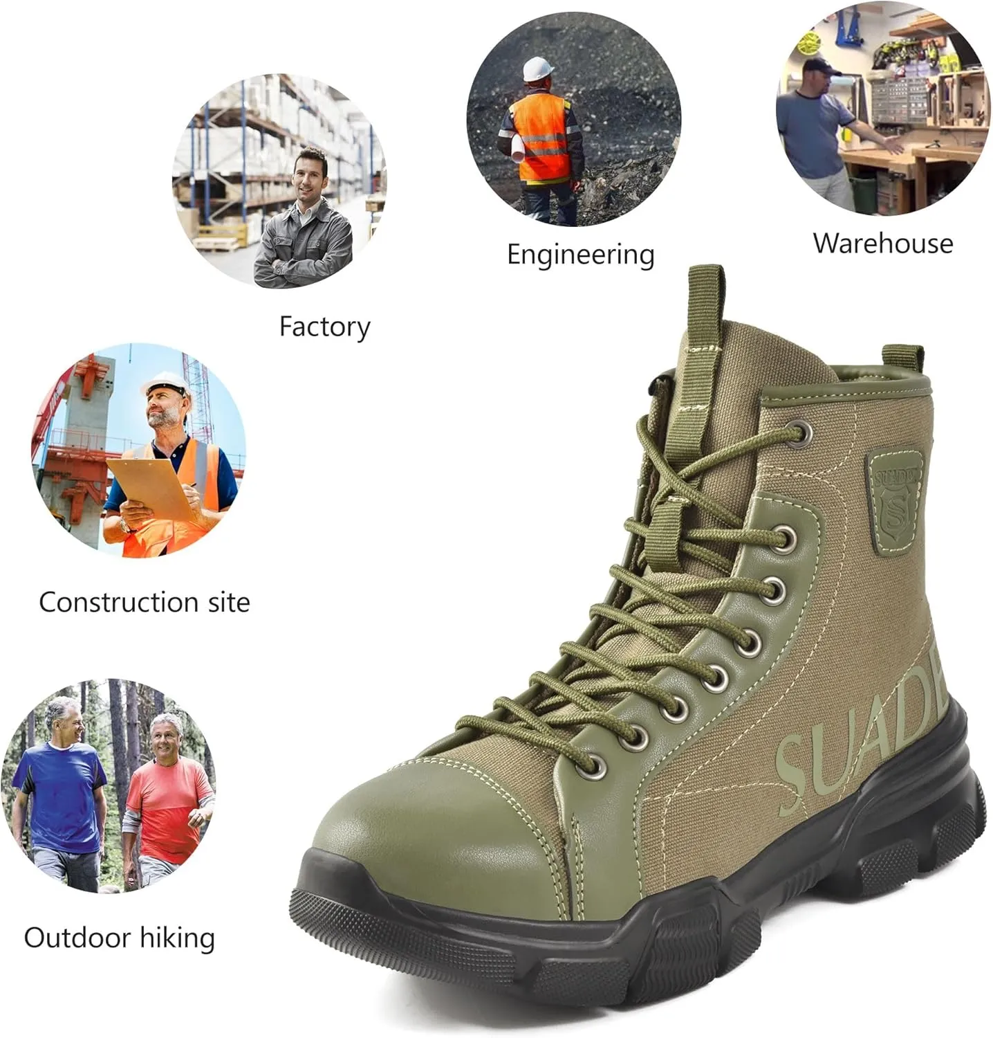 SUADEX Steel Toe Boots for Men Women Waterproof Arch Support Work Construction Indestructible Safety Boots