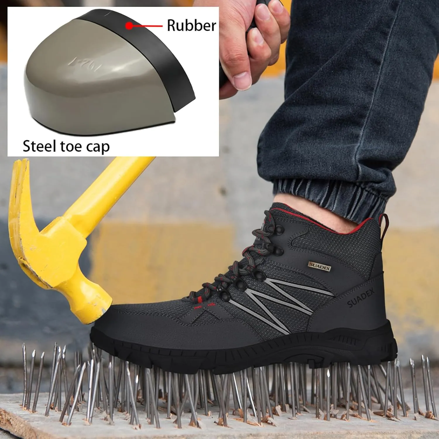 SUADEX Steel Toe Boots for Men Work Safety Indestructible Boots for Women Construction Shoes Composite Toe