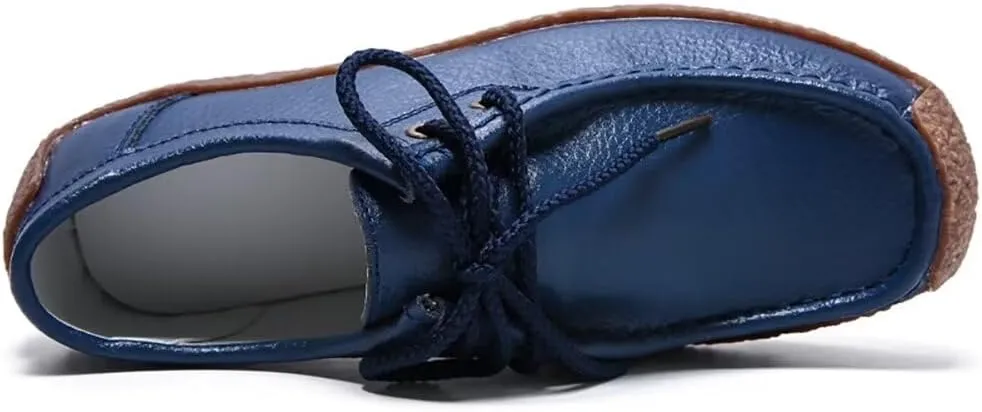 Sunporx Women's Lace-up Moccasin Lefse Shoes Driving Leather Oxford Shoe Non-Slip Comfortable Flat Bottom Walking Shoes