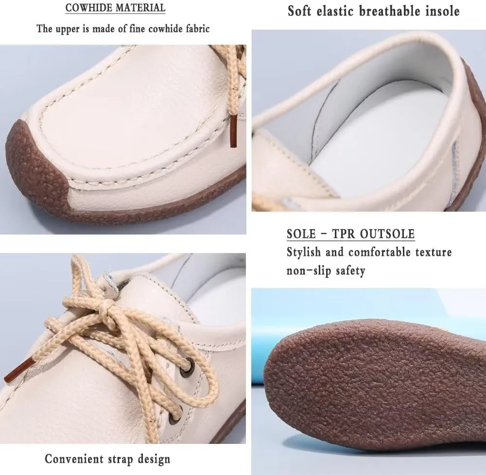 Sunporx Women's Lace-up Moccasin Lefse Shoes Driving Leather Oxford Shoe Non-Slip Comfortable Flat Bottom Walking Shoes