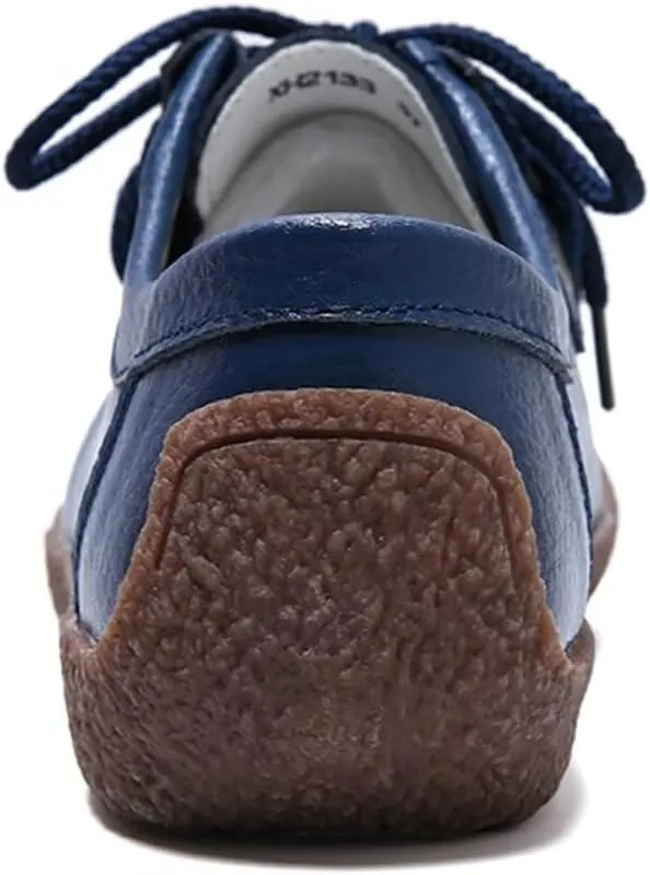 Sunporx Women's Lace-up Moccasin Lefse Shoes Driving Leather Oxford Shoe Non-Slip Comfortable Flat Bottom Walking Shoes
