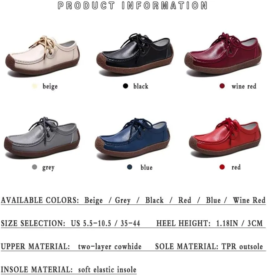 Sunporx Women's Lace-up Moccasin Lefse Shoes Driving Leather Oxford Shoe Non-Slip Comfortable Flat Bottom Walking Shoes